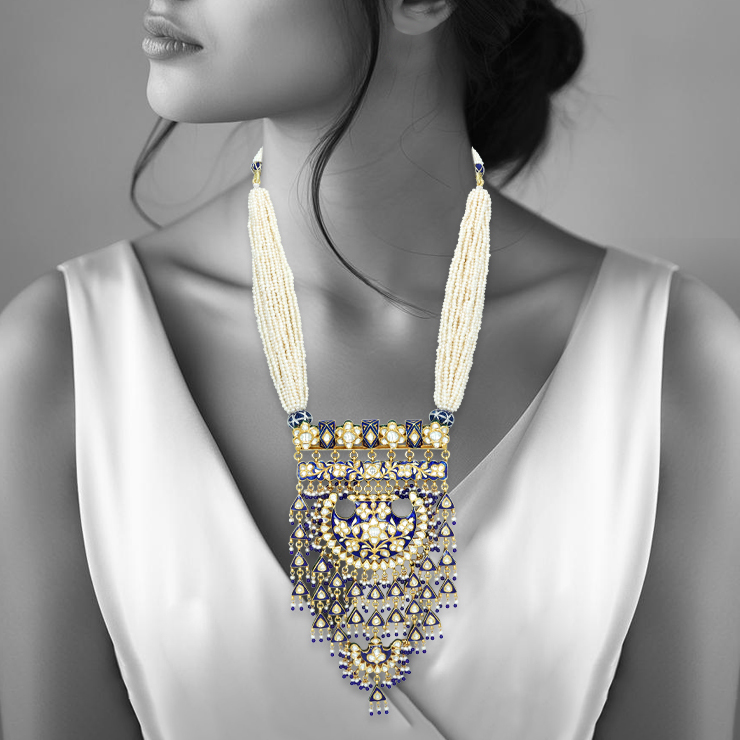 Indigo Enameled With Cheed Pearl Pendant